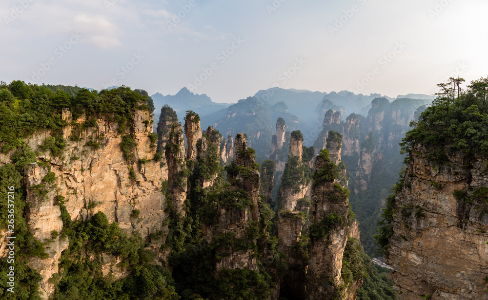 The panorama called “gathering soldiers” in Laowuchang area in the Wulingyuan National Park, Zhangjiajie, Hunan, China. Wulingyuan National park was the inspiration for the movie Avatar