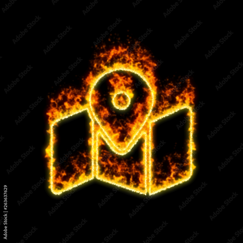 The symbol map marked burns in red fire The symbol map marked burns in red fire