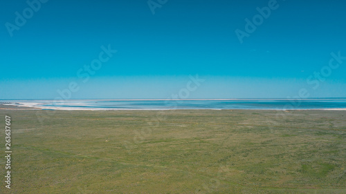 Salt lake Baskunchak. Astrakhan region. Russian landscape.