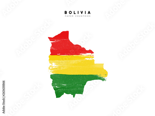 Bolivia detailed map with flag of country. Painted in watercolor paint colors in the national flag