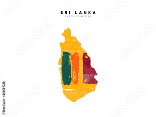 Sri Lanka detailed map with flag of country. Painted in watercolor paint colors in the national flag