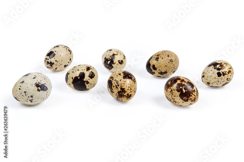 Quail eggs on a white background