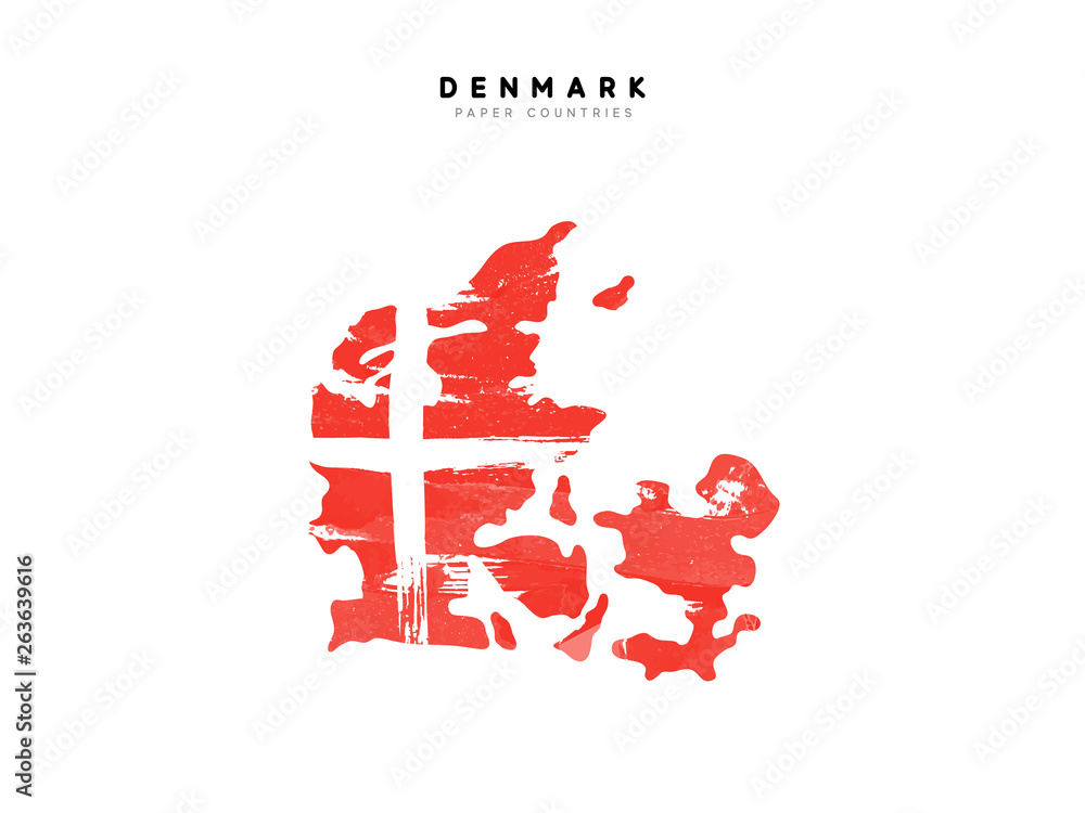 Obraz premium Denmark detailed map with flag of country. Painted in watercolor paint colors in the national flag