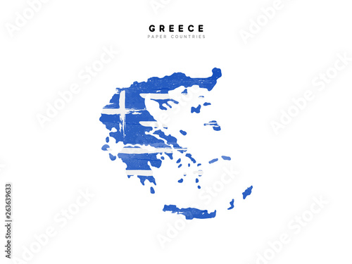 Greece detailed map with flag of country. Painted in watercolor paint colors in the national flag