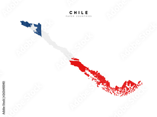 Chile detailed map with flag of country. Painted in watercolor paint colors in the national flag
