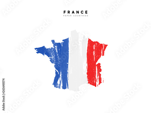 France detailed map with flag of country. Painted in watercolor paint colors in the national flag