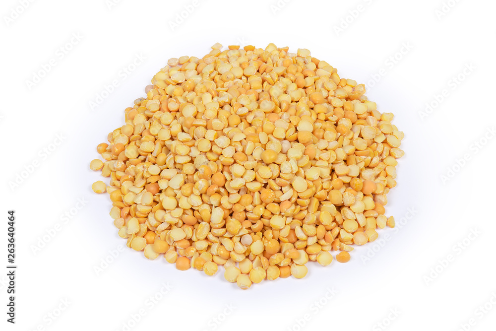 Pile of yellow split peas on a white background Pile of yellow split peas on a white background