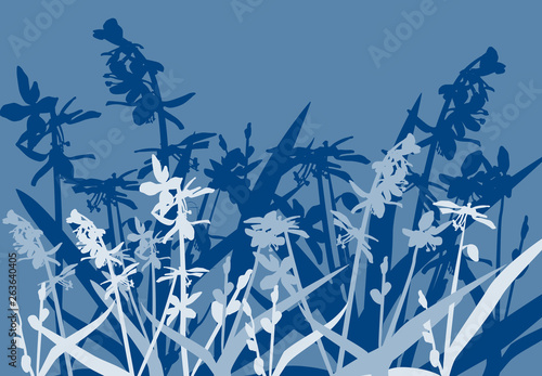 bluebell flowers silhouettes on blue background