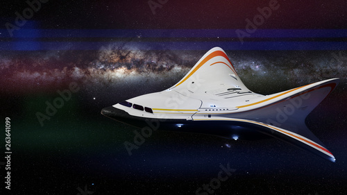 Fototapeta Naklejka Na Ścianę i Meble -  spaceship and the Milky Way galaxy (3d science fiction space rendering, elements of this image are furnished by NASA)