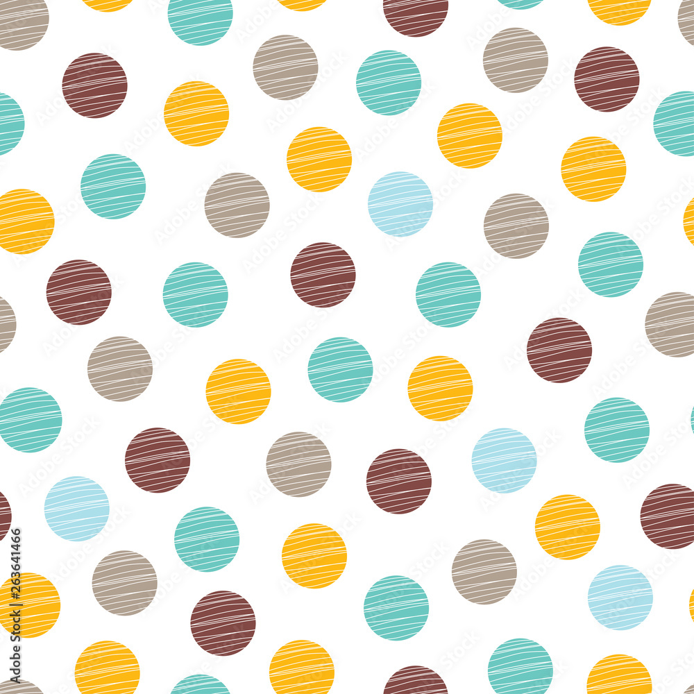 Fototapeta premium Decorative abstract polka dots in the style of the 60s. Gold polka dot vector seamless pattern. Can be used in textile industry, paper, background, scrapbooking.