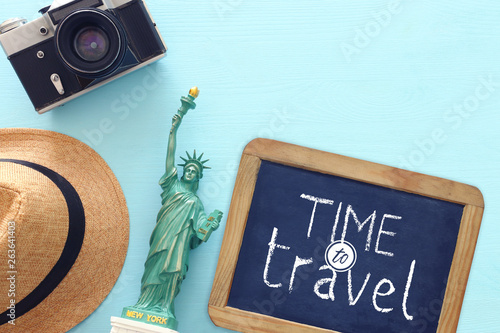 Travel concept with American symbol Statue of Liberty