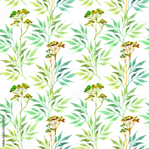 Sammer seamless pattern with hand drawn watercolor leaves. Sweet floral background on white. For decoration, textil, paper and wallpaper.