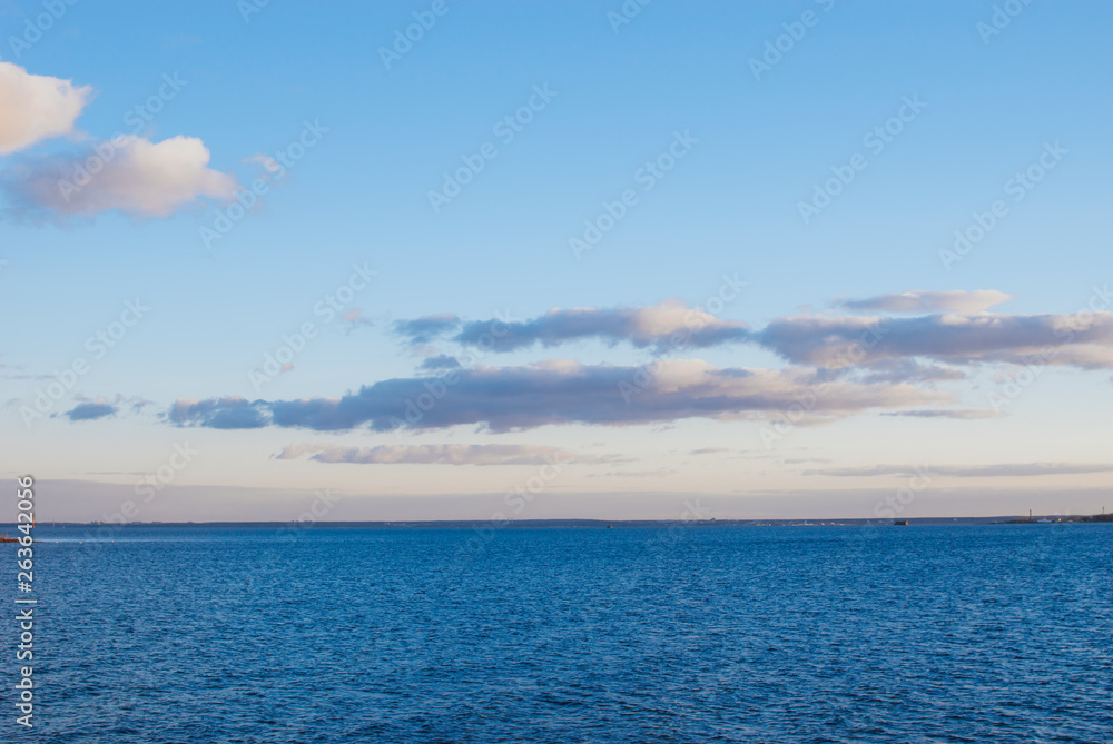 Sea and sky with clouds.