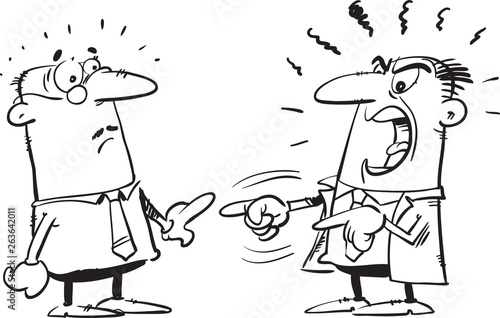 Big angry boss screaming out on employee.Illustration of angry boss and employee worker