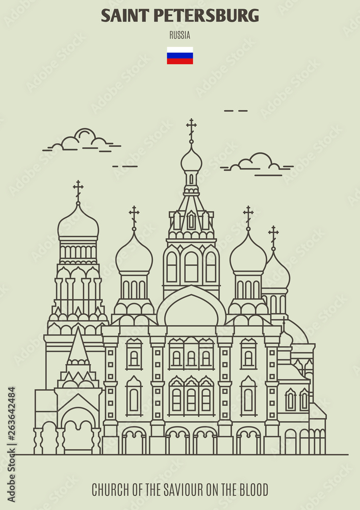 Church of the Saviour on the Blood in Saint Petersburg, Russia. Landmark icon