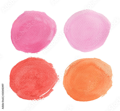 Set of Pink, Red and Orange. Round watercolor splashes. circle elements for design.