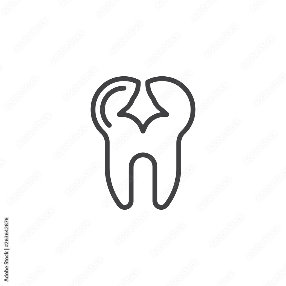Tooth with Caries line icon. Dental Plaque linear style sign for mobile concept and web design. Cracked Tooth outline vector icon. Dentistry, stomatology and dental care symbol, logo illustration.