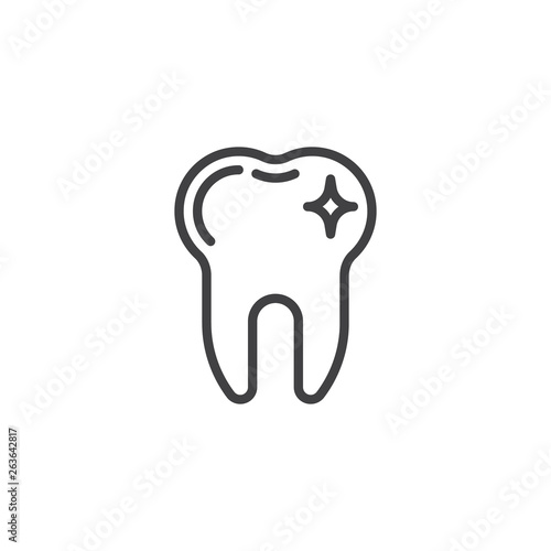 Clean tooth line icon. Teeth shine linear style sign for mobile concept and web design. Healthy tooth outline vector icon. Dentistry, stomatology and dental care symbol, logo illustration