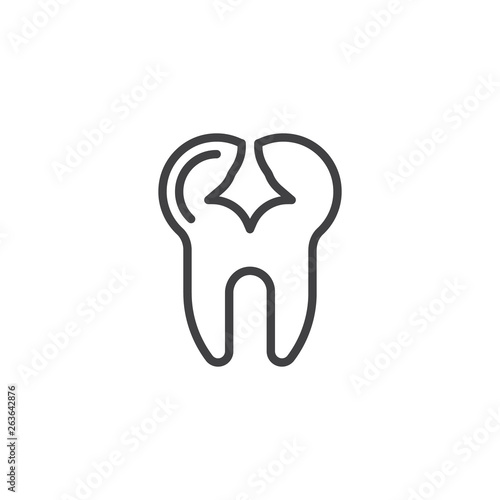 Tooth with Caries line icon. Dental Plaque linear style sign for mobile concept and web design. Cracked Tooth outline vector icon. Dentistry, stomatology and dental care symbol, logo illustration.