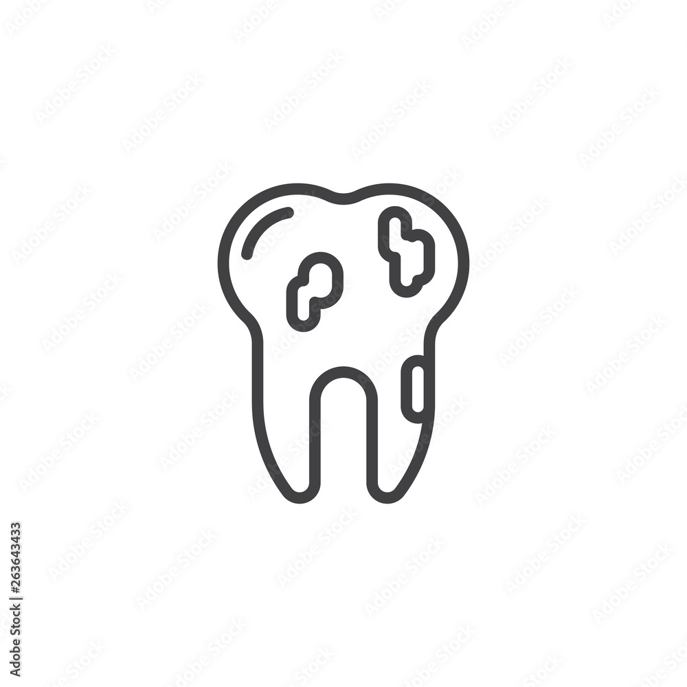 Dirty tooth line icon. Dental problem linear style sign for mobile concept and web design. Bad teeth, caries outline vector icon. Symbol, logo illustration. Pixel perfect vector graphics Dirty tooth line icon. Dental problem linear style sign for mobile concept and web design. Bad teeth, caries outline vector icon. Symbol, logo illustration. Pixel perfect vector graphics