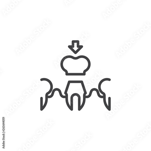 Tooth implant installation line icon. Ceramic dentures and crown linear style sign for mobile concept and web design. Tooth restoration outline vector icon. Symbol, logo illustration. Pixel perfect