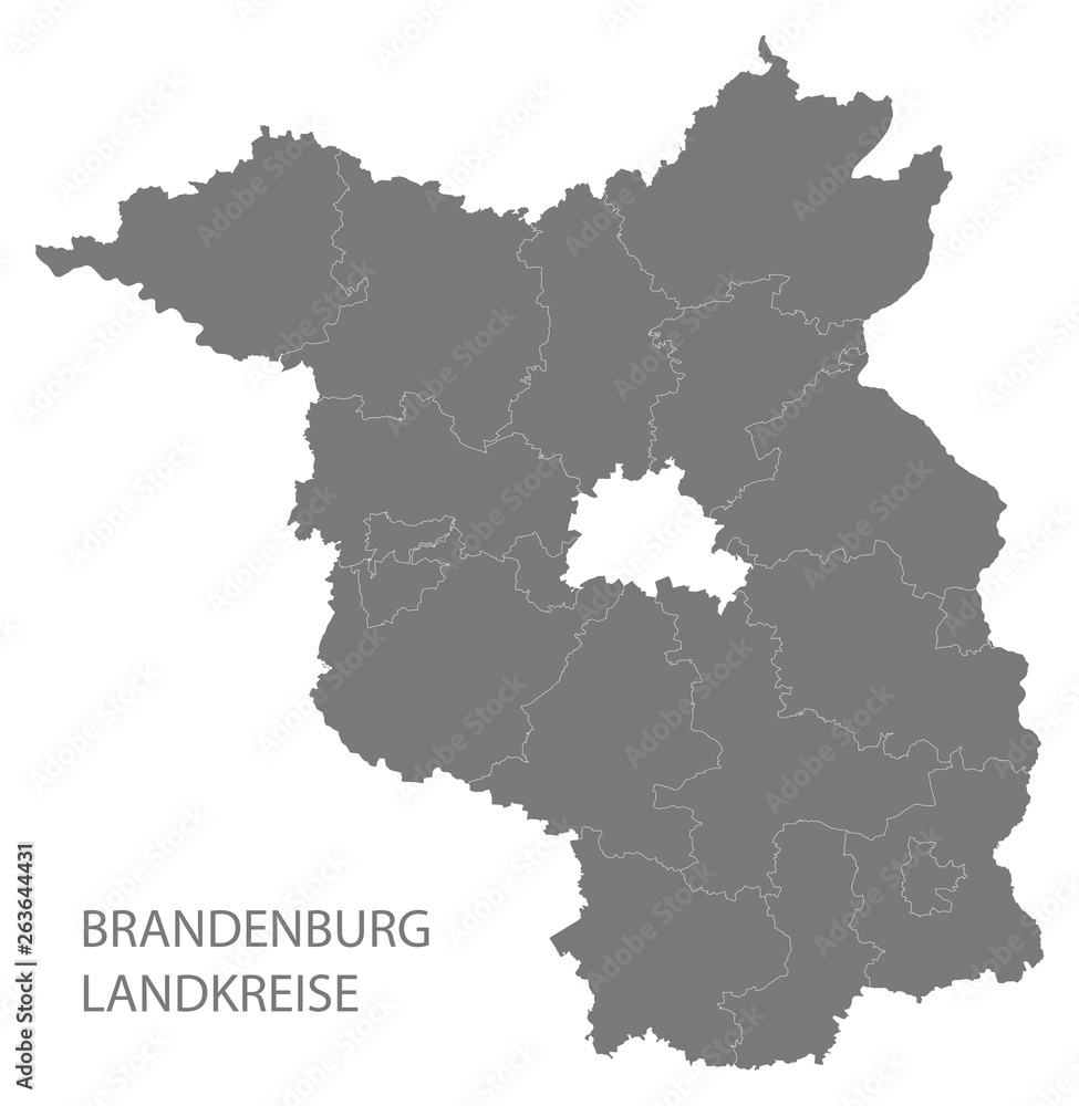 Modern Map - Brandenburg map of Germany with counties gray