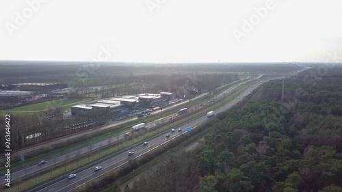 Aerial footage of the busy highway in Holland or Europe in 4K