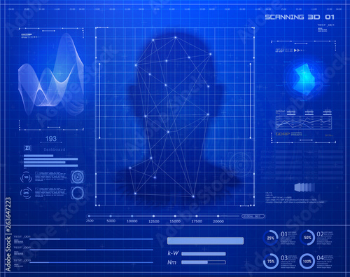 Portrait of face. Biometric identification or recognition system of person face or voice. Authentication System Concept in futuristic background. HUD UI GUI elements. Technology and AI Concept. Vector
