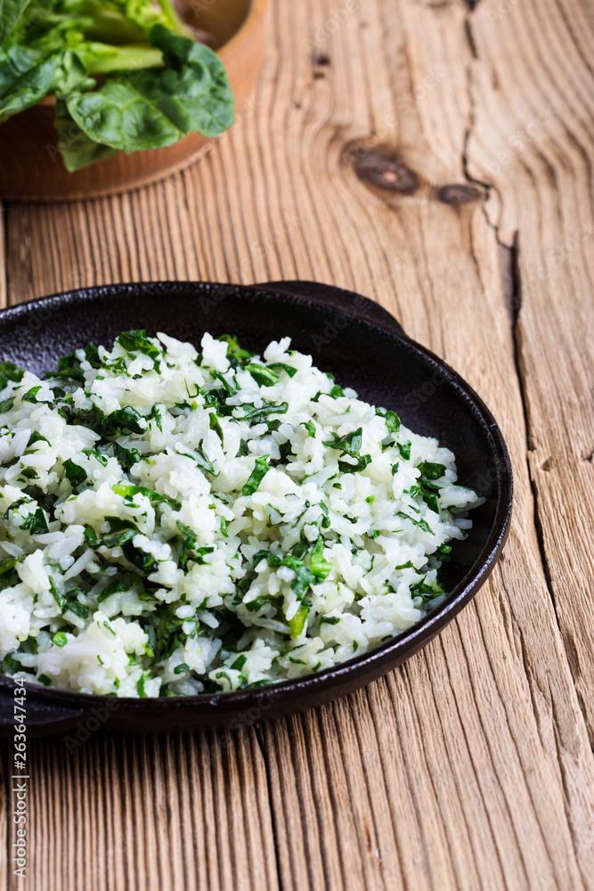 White rice with spinach, plant based meal White rice with spinach, plant based meal