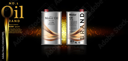 Iron bottle for design motor oil on a yellow background from oil . Industrial equipment. Motor oil canisters. Engine oil advertisement background. 3d illustration