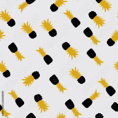 Black gold silhuette ananas seamless white background