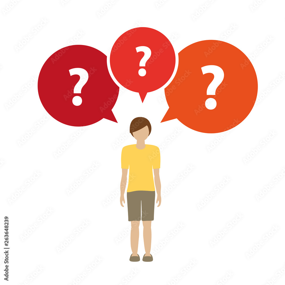 little boy character has many questions isolated on white background vector illustration EPS10 little boy character has many questions isolated on white background vector illustration EPS10