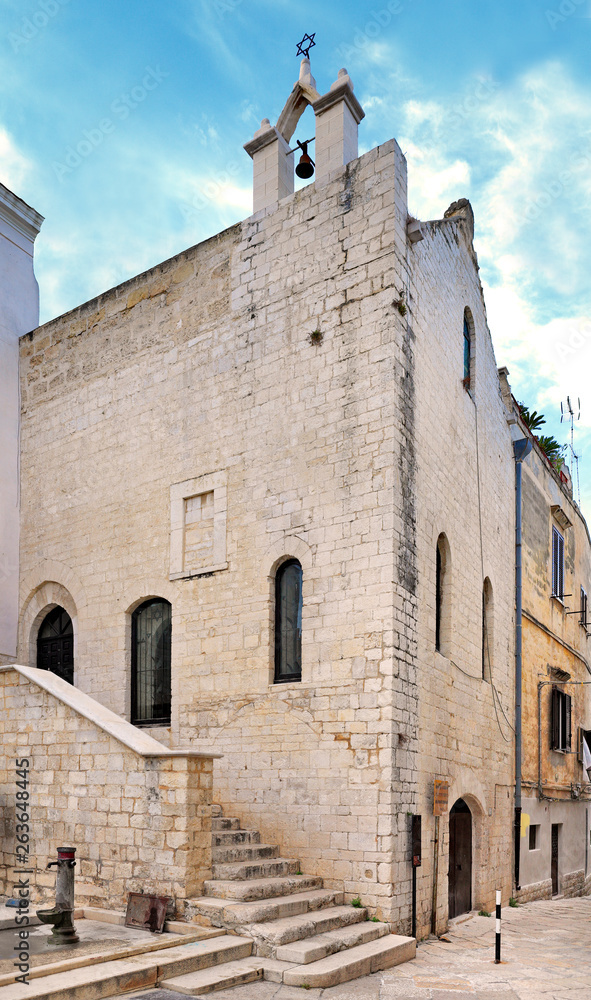 Trani, Italy - Scolanova Synagogue - medieval synagogue of Trani Jewish community, at the Via Scola Nova street in the historic quarter.