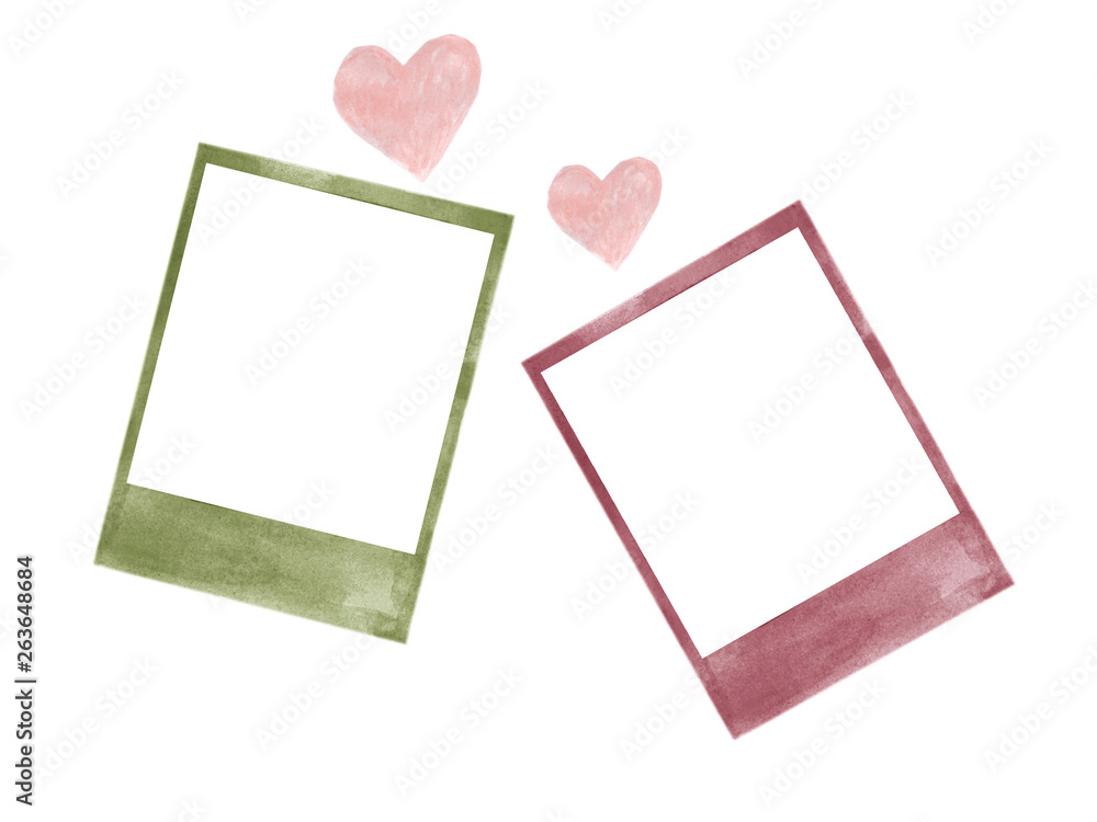 Polaroid frame with heart love watercolor isolated on white background  ilustración de Stock | Adobe Stock