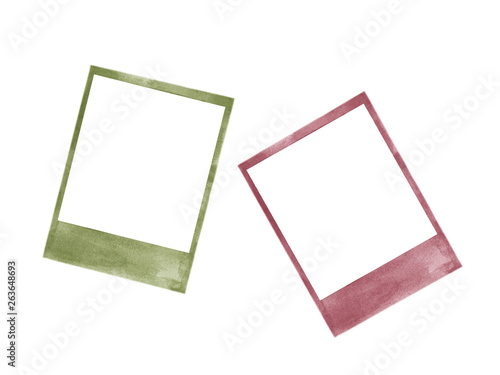 Polaroid photo frames love watercolor isolated on white background