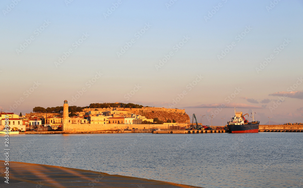 Harbour in Rethymno at sunrise, Crete island, Greece