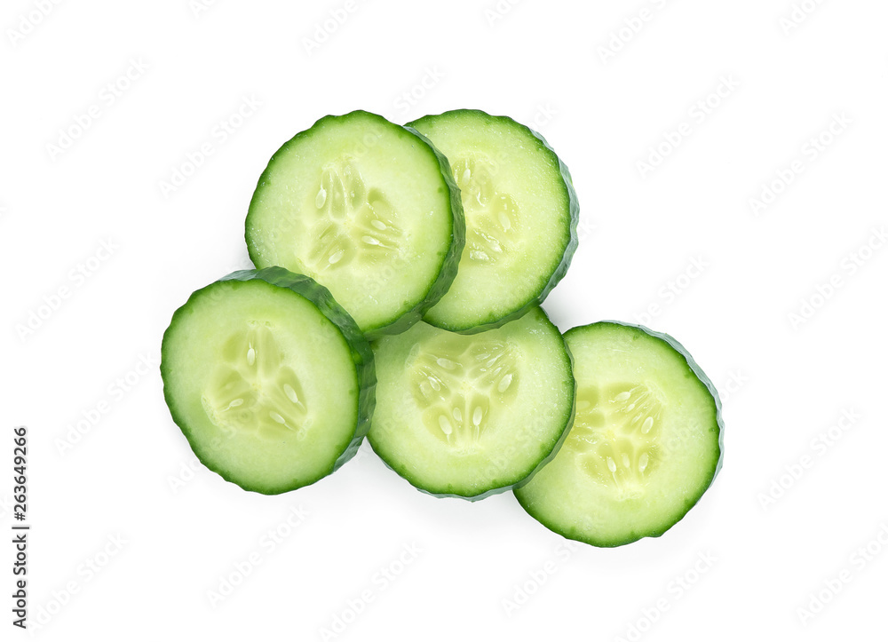 cucumber slices isolated on white background. Top view cucumber slices isolated on white background. Top view