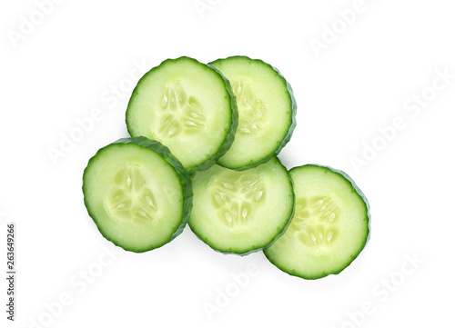 cucumber slices isolated on white background. Top view