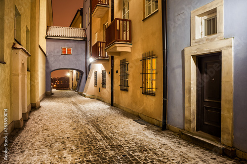 Street in Old Town of Warsaw at Night photo