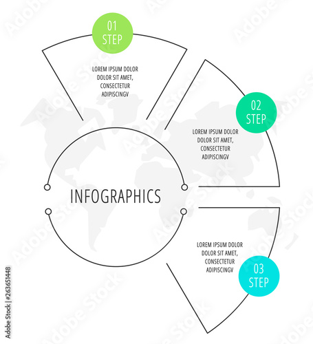 Vector infographic flat line template for three labels, diagram, graph, presentation. Business circle concept with 3 options. For content, flowchart, steps, parts, timeline, workflow, chart. EPS10