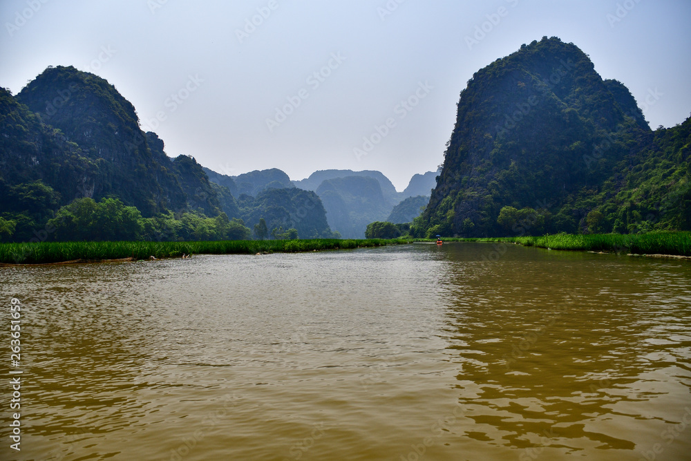 Amazing landscape full of limestone karsts in Ninh Binh, Vietnam.