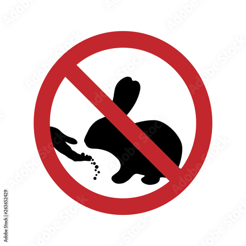 Vector silhouette of do not feed the rabbit ban mark on a white background. Symbol of animal,warning,farm.