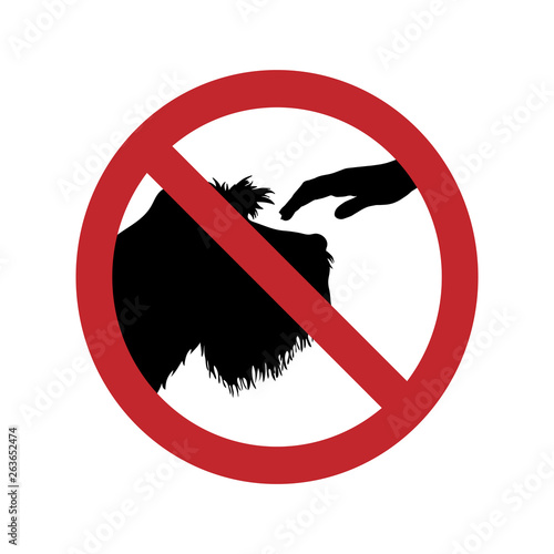 Vector silhouette of ban on touching dog on white background. Symbol of animal,nature,warning,pet.