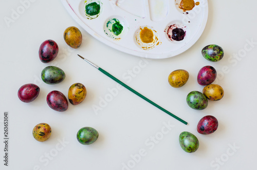 easter still life with colored eggs