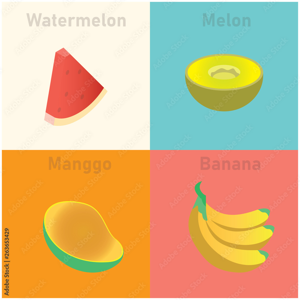 Illustration of isometric tropical fruit set vector icon illustration, vector illustration