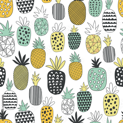 Vector Seamless Pattern with Pineapples. Drawing seamless background with pineapples 