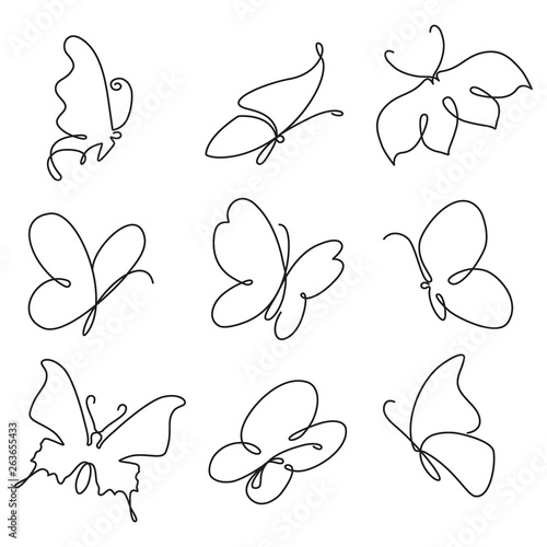 Butterfly continuous line drawing set