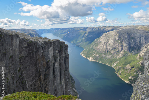 Beautiful nature landscape of Norway fjord and mountains. Lysefjord, Stavanger, near Kjerag and Preikestolen (Pulpit Rock).