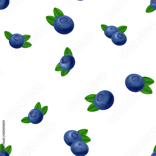 Seamless blueberries Pattern. 3d realistic vector berries