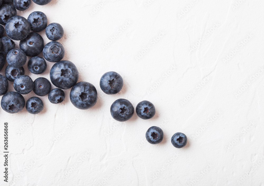 Fresh raw organic blueberries on white background. Food concept. Space for text